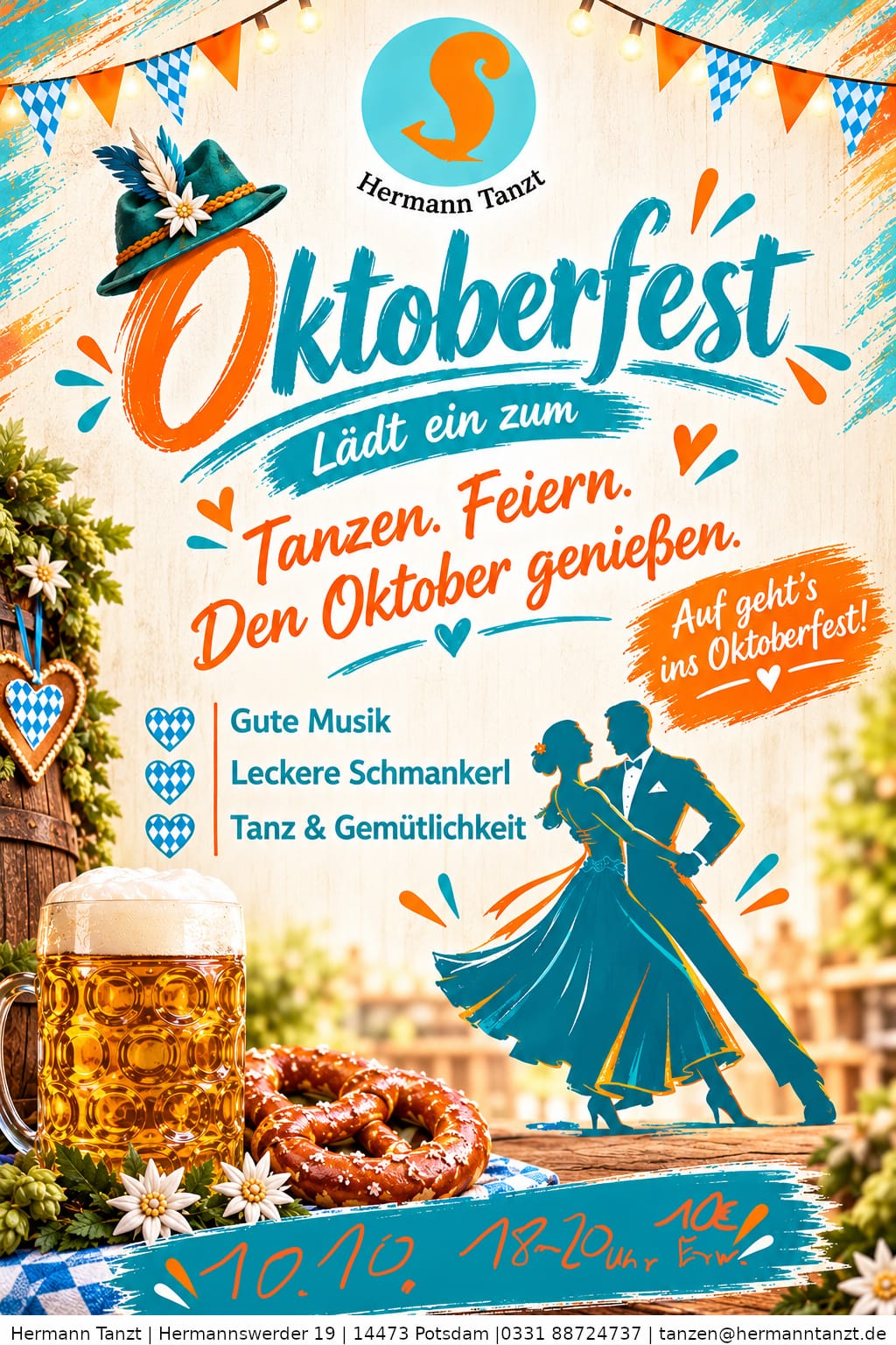 Plakat Oktoberfest bei Hermann Tanzt am 10. Oktober, 18 bis 20 Uhr